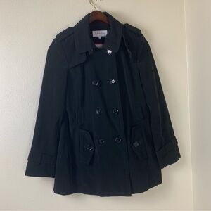 🖤 Calvin Klein Black Double-Breasted Trench Jacket Women’s M inspector style